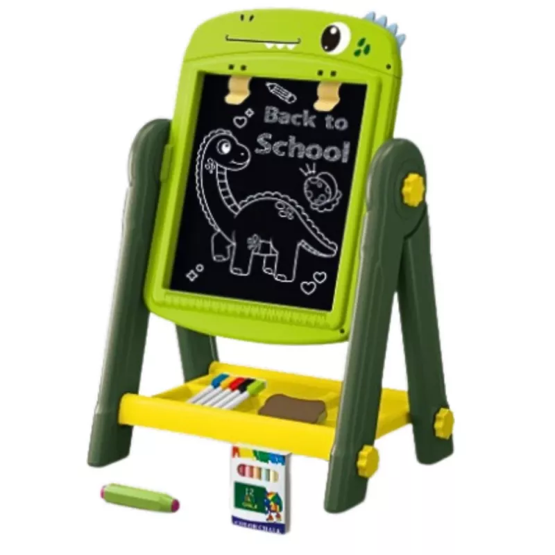 LEAN TOYS Pizarra blanca magnética de doble cara dinosaurio verde con accesorios