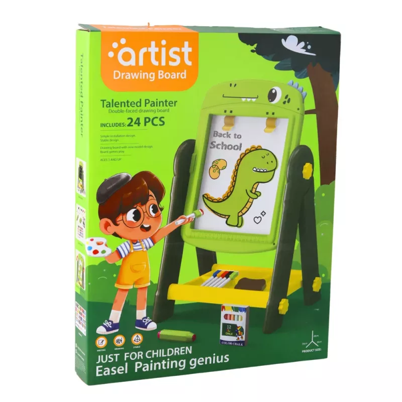 LEAN TOYS Pizarra blanca magnética de doble cara dinosaurio verde con accesorios