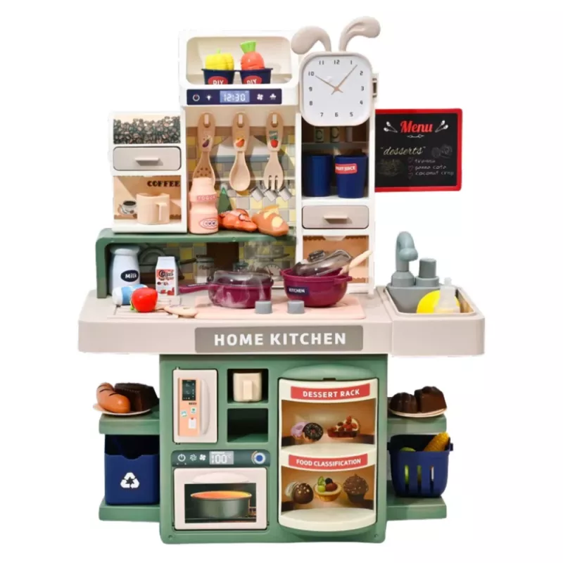 LEAN TOYS Cocina infantil de juguete con agua, vapor, luz y sonido, 33 accesorios, Multicolor