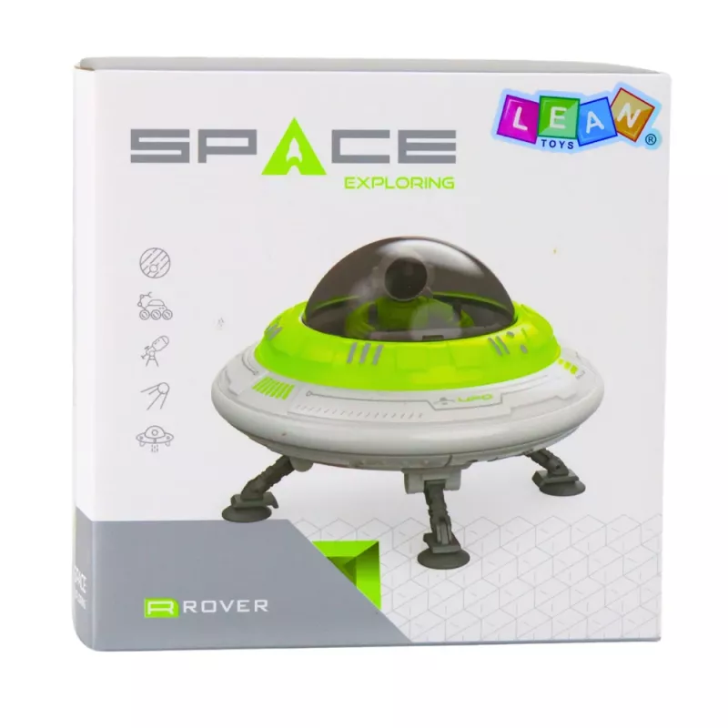 LEAN TOYS Nave espacial OVNI con figura de astronauta, luces y sonidos, Verde