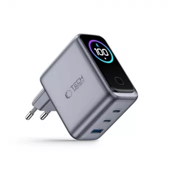 TECH-PROTECT PowerVision NC100W GaN Cargador de pared de 100 W y 3 puertos USB-C PD y USB-A QC3.0 - Gris oscuro