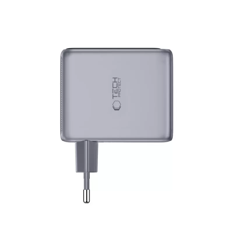 TECH-PROTECT PowerVision NC100W GaN Cargador de pared de 100 W y 3 puertos USB-C PD y USB-A QC3.0 - Gris oscuro