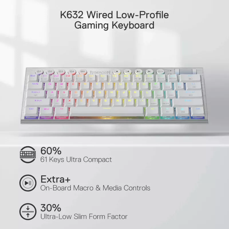 Redragon K632 HORUS Mini Teclado gaming 60% RGB con cable - Blanco