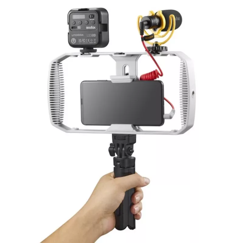 Godox VK1-UC Kit de vlogging con micrófono USB-C, luz LED y trípode para smartphones