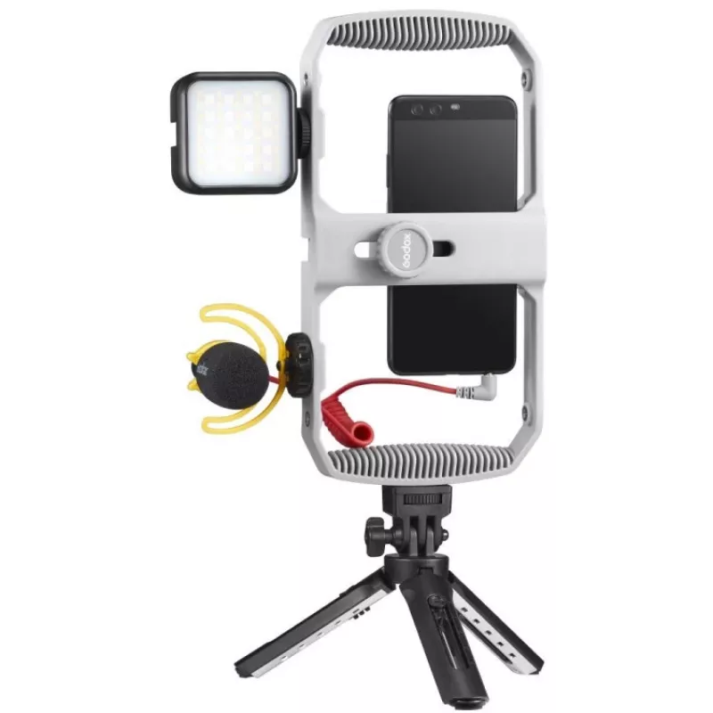 Godox VK1-UC Kit de vlogging con micrófono USB-C, luz LED y trípode para smartphones