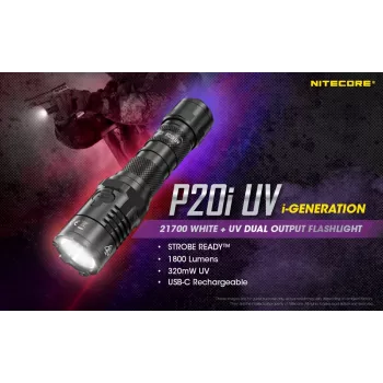 Nitecore NT-P20I-UV linterna táctica con luz UV, 1800 lúmenes, recargable por USB-C, IP68, negra