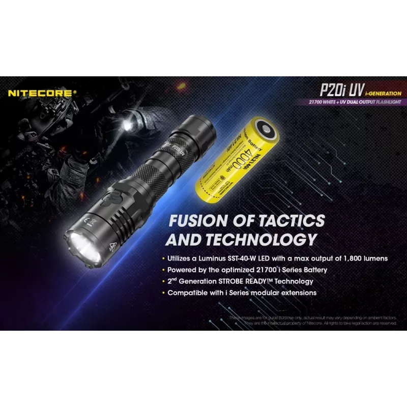 Nitecore NT-P20I-UV linterna táctica con luz UV, 1800 lúmenes, recargable por USB-C, IP68, negra