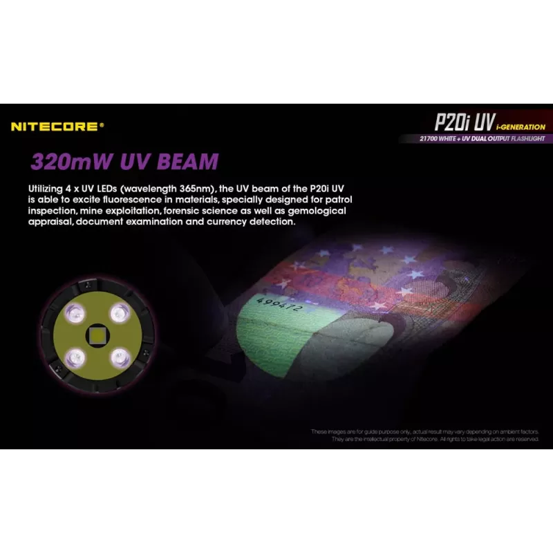 Nitecore NT-P20I-UV linterna táctica con luz UV, 1800 lúmenes, recargable por USB-C, IP68, negra