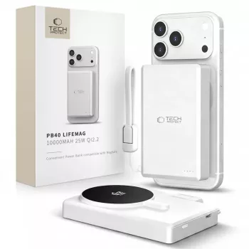TECH-PROTECT PB40 LIFEMAG powerbank MagSafe 10000mAh 25W Qi2.2 blanco/plata