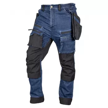 NEO TOOLS Pantalón de trabajo Denim con refuerzos Cordura y bolsillos portah erramientas extraíbles, Azul marino, Talla S