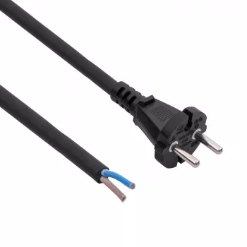 Akyga AK-OT-06S Cable de alimentación de goma H05RR-F 2 x 1,5 mm², conector CEE-7/17 a extremo abierto, 5 m, negro