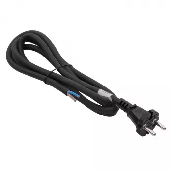 Akyga AK-OT-06S Cable de alimentación de goma H05RR-F 2 x 1,5 mm², conector CEE-7/17 a extremo abierto, 5 m, negro