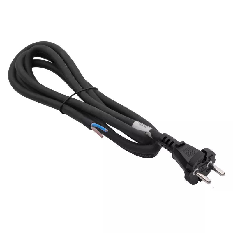 Akyga AK-OT-06S Cable de alimentación de goma H05RR-F 2 x 1,5 mm², conector CEE-7/17 a extremo abierto, 5 m, negro
