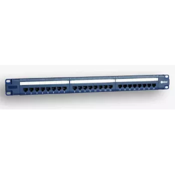 EmiterNet Panel de parcheo 19 pulgadas 1U 24 puertos RJ45 UTP Cat.5e con bandeja de gestión de cables, Azul (compatible con PoE)