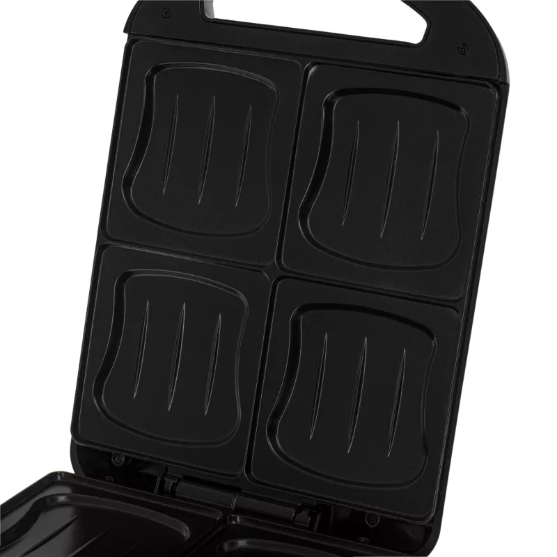 Adler AD 3078 Sandwichera para 4 sándwiches, 1800 W, placas antiadherentes, almacenamiento vertical, 2 luces de control, negra (AD 3078)