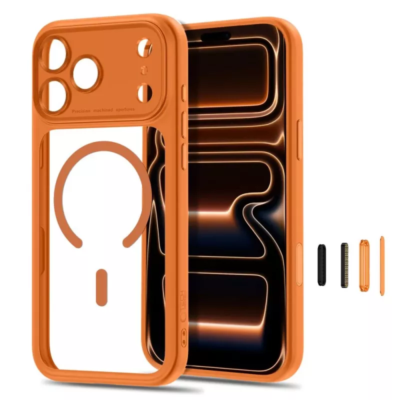TECH-PROTECT MagPeak funda transparente MagSafe para iPhone 17 Pro / 18 Pro - Cosmic Orange