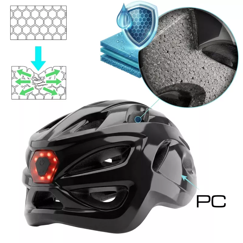 Vayox Speed Casco de bicicleta LED, negro brillante, talla L (58-61 cm)