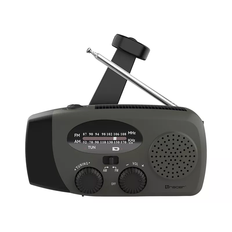 TRACER EXPLORER PRO Radio de expedición con panel solar, manivela, banda meteorológica NOAA, AM/FM, linterna LED y power bank USB
