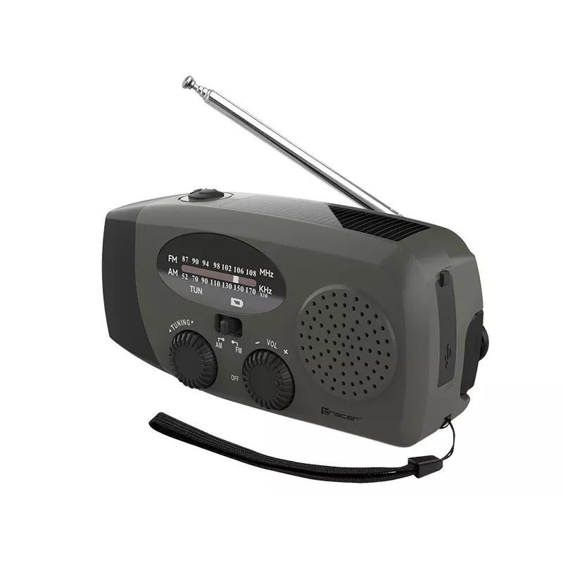 TRACER EXPLORER PRO Radio de expedición con panel solar, manivela, banda meteorológica NOAA, AM/FM, linterna LED y power bank USB