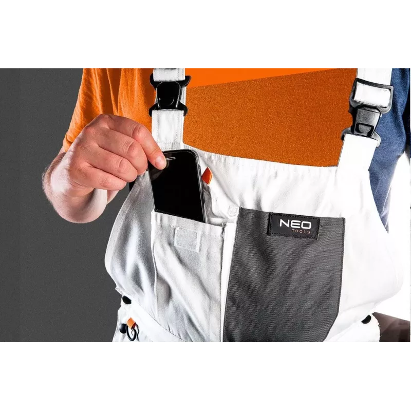 Peto de trabajo HD NEO TOOLS con bolsillos para rodilleras, talla L/52, gris/negro