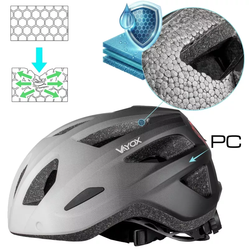 Casco de bicicleta Vayox Active con luz LED, blanco-negro, talla M (54-58 cm)