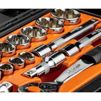 NEO TOOLS Juego de llaves de vaso 1/2 pulgadas, 23 piezas, acero cromo-vanadio, DIN 3124