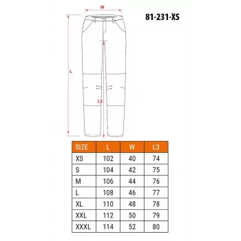 NEO Tools 81-231-XS Pantalón de protección, gris con detalles verdes, talla XS, 100% algodón, 270 g/m², certificado CE