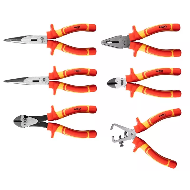 NEO TOOLS Mochila para electricista 31 piezas, 30 herramientas aisladas, poliéster 600D resistente, base impermeable, carga 15 kg, negro/rojo