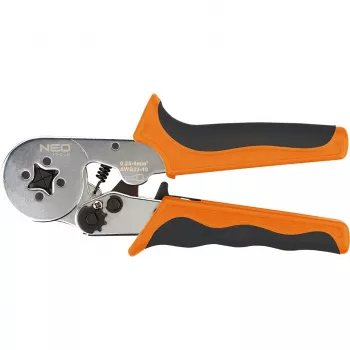 NEO Tools Crimpadora autoajustable con trinquete para terminales de cable 0,25-6 mm² (AWG 23-10), crimpado cuadrado, mango ergonómico de dos componentes, 200 mm