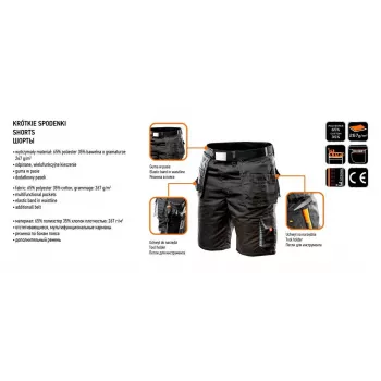 NEO TOOLS Shorts de trabajo HD con bolsillos desmontables, talla LD/54, Ebony