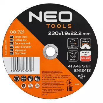 NEO TOOLS disco de corte para metal/INOX 230 x 1,9 x 22,2 mm, 41 A46-S-BF, 25 unidades