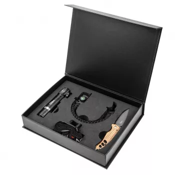 NEO TOOLS set de supervivencia de exterior de 3 piezas con linterna frontal COB LED de 120 lúmenes, pulsera de paracord 5 en 1 y navaja plegable de acero inoxidable