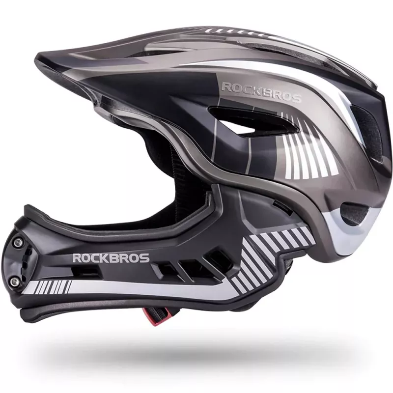 Rockbros TT-32SBTG-M Casco de bicicleta infantil con barbilla desmontable, talla M, gris