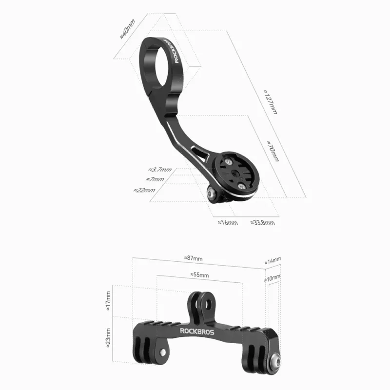 Rockbros FK-301 soporte de manillar 2 en 1 para bicicleta - ciclocomputador y cámara de acción/luz - negro