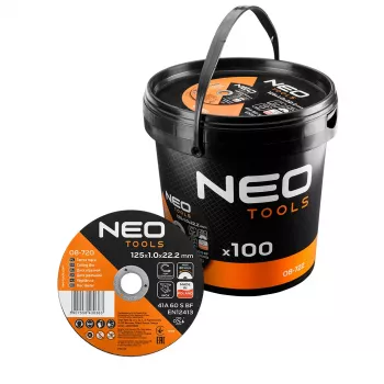 NEO TOOLS discos de corte 41A 60 S BF - 125x1,0x22,23 mm ACERO/INOX, 100 unidades en cubo