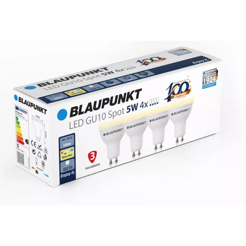 Blaupunkt bombilla LED GU10 5W, 500 lm, 2700 K, 4 unidades (BLAUPUNKT-GU10-5W-WW-4)