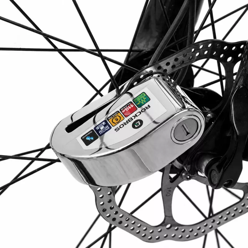 Rockbros LBAYG8308 Candado de bicicleta con alarma y bloqueo de freno de disco, negro