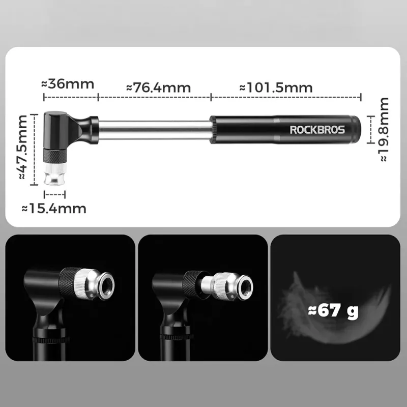 ROCKBROS JG-PB-11 Kit de reparación para bicicleta con minibomba de 120-PS, multiusos 16 en 1, parches sin pegamento, desmontables, bolsa de almacenamiento - negro