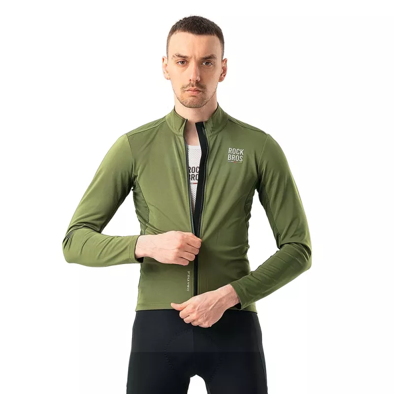 ROCKBROS ROAD TO SKY Maillot térmico cortavientos de ciclismo - Verde - Talla S