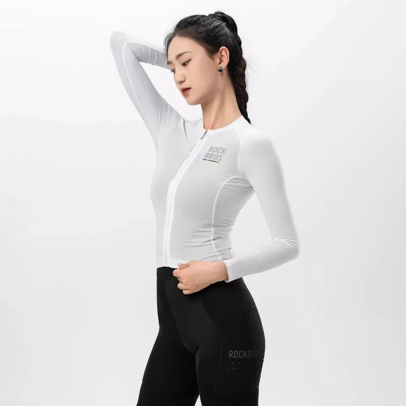 ROCKBROS ROAD TO SKY Maillot de ciclismo de manga larga para mujer Blanco Talla S