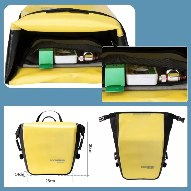 ROCKBROS AS-003-1Y Bolsa de bicicleta impermeable 10-14L con correa de hombro, montaje delantero/trasero, Amarillo