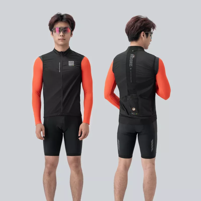 ROCKBROS ROAD TO SKY Chaleco maillot de ciclismo para hombre TLMJ003-01 Ligero, transpirable, cortavientos, repelente al agua, Negro, Talla L