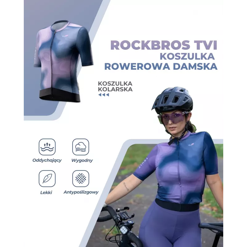 Rockbros Maillot de ciclismo de manga corta TVI para mujer Azul marino Talla L