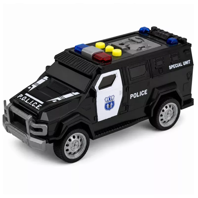 LEAN TOYS Coche de policía vehículo especial Escala 1:32 Negro con luz y sonido