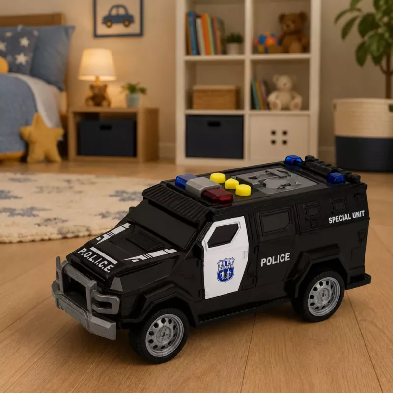 LEAN TOYS Coche de policía vehículo especial Escala 1:32 Negro con luz y sonido