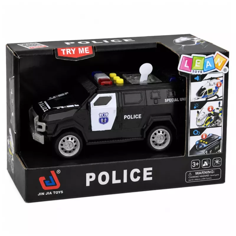LEAN TOYS Coche de policía vehículo especial Escala 1:32 Negro con luz y sonido