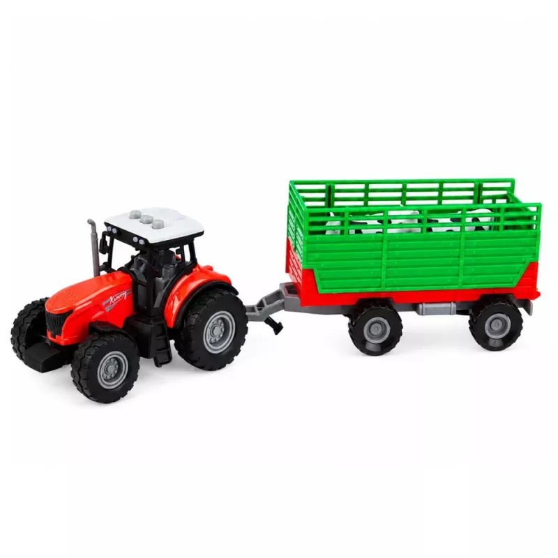 LEAN TOYS Tractor con remolque para transportar animales, figuras de vaca, luces y sonidos, 4 piezas
