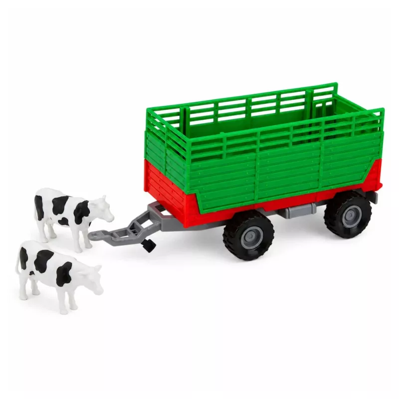 LEAN TOYS Tractor con remolque para transportar animales, figuras de vaca, luces y sonidos, 4 piezas