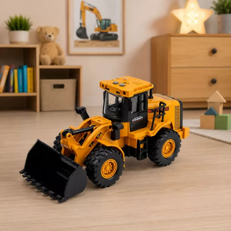 LEAN TOYS Vehículo de obra excavadora con cuchara móvil, luces y sonidos, Amarillo 1:43