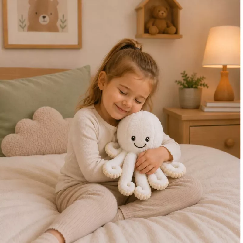LEAN TOYS Peluche pulpo con tentáculos elásticos, Blanco, 30 cm